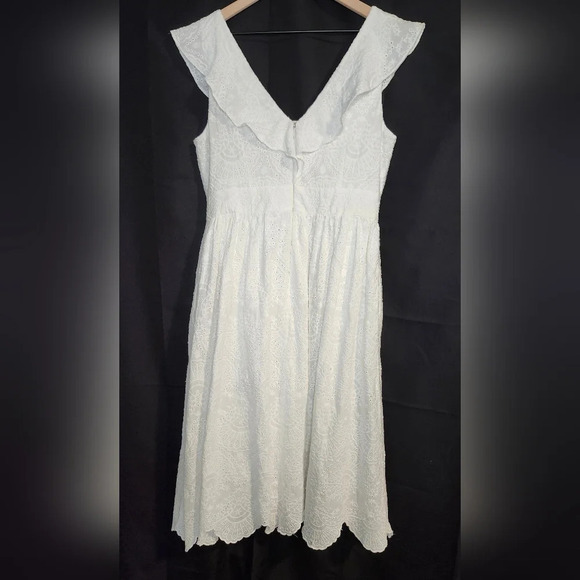 Cremieux Dress Women's Size 8 White Eyelet Ruffle Summer Preppy Midi Scallop Hem - Picture 8 of 9